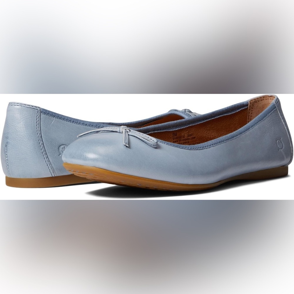 Light Blue Leather Women's Ballet Flats